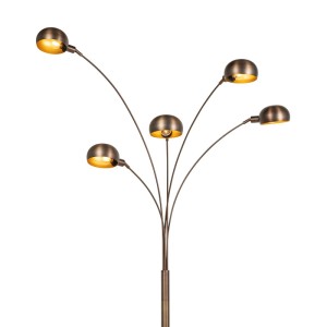 Design Stehlampe Sixties Marmo in Dunkelbronze mit goldenen 5 Lichtern.