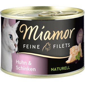 Miamor Katzen-Nassfutter mit Huhn & Schinken, feine Filets im 156g Napf.