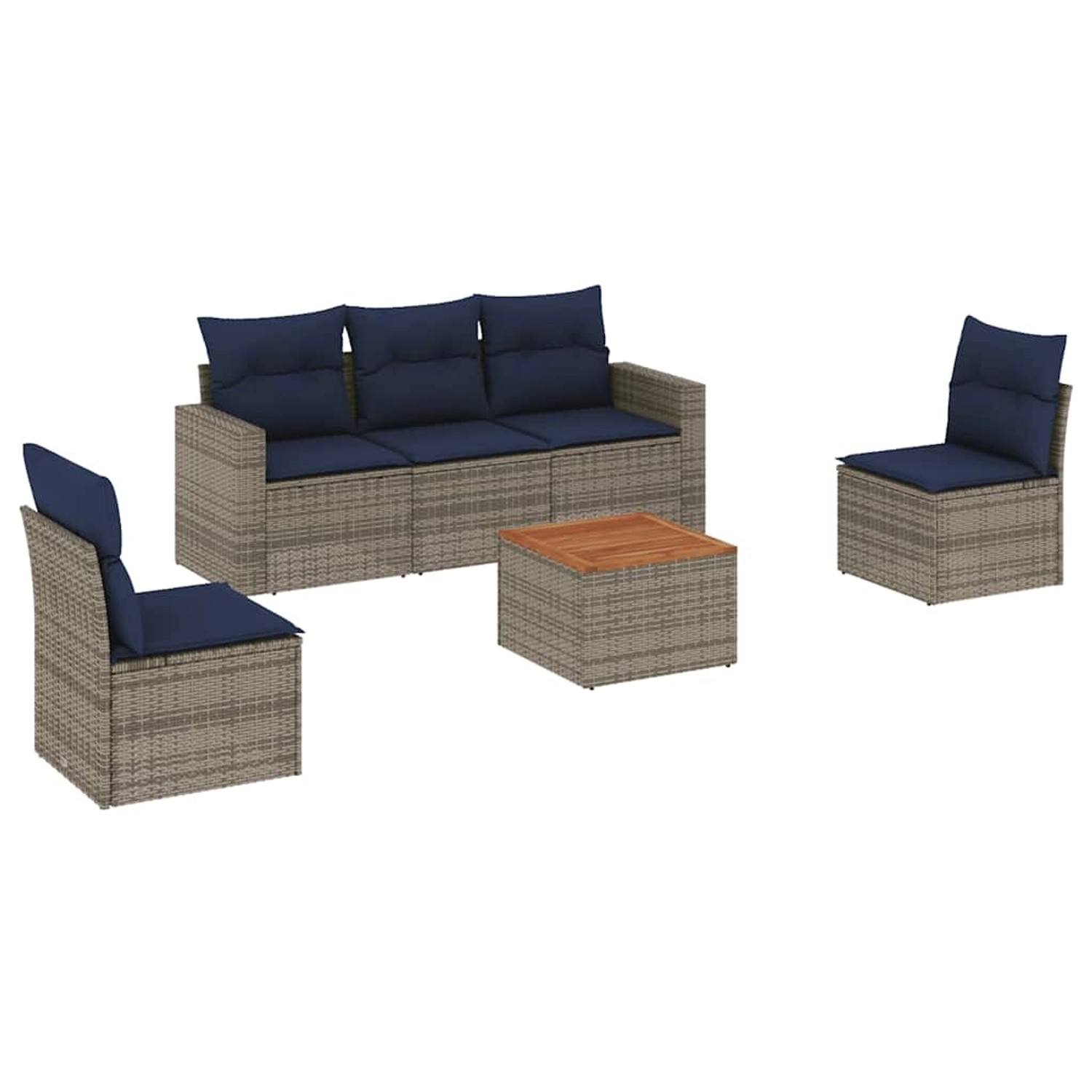 vidaXL 6-Tlg Garten-Sofagarnitur mit Kissen Grau Poly Rattan 3256397 günstig online kaufen
