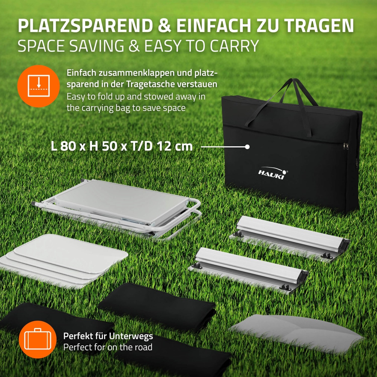 Hauki Camping Küche, schwarz, faltbar mit Tragetasche. Campingschrank für Outdoor-Abenteuer.
