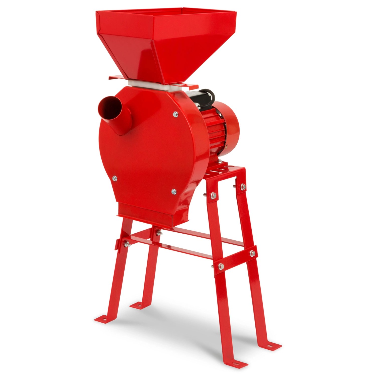 Rote EBERTH Getreidemühle mit 1100W Motor und Untergestell für bis zu 240 kg/h Durchsatz.