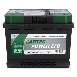 Cartec Power EFB 75 AH Autobatterie für Autoelektrik, wartungsfrei und langlebig.