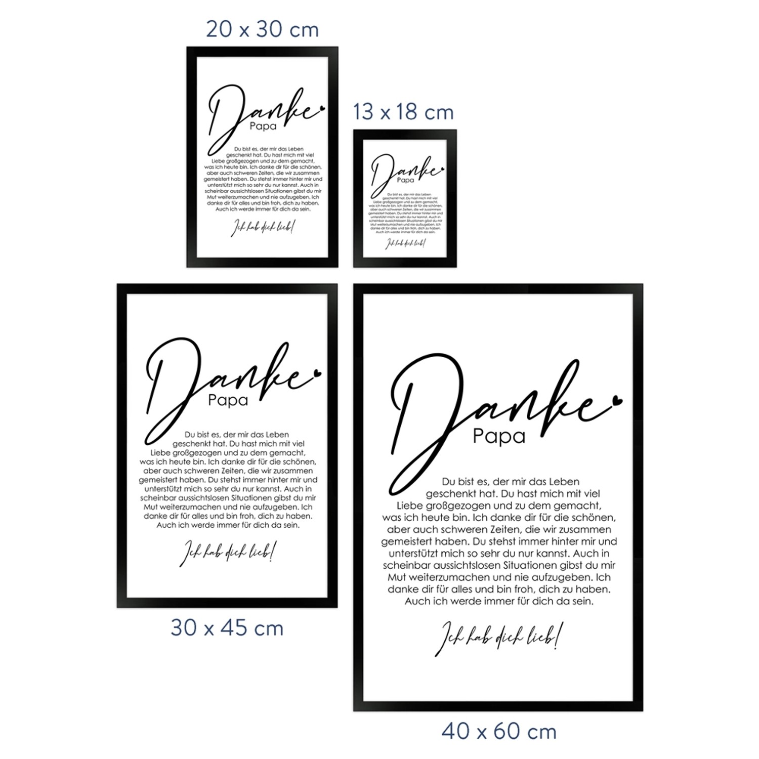 Gerahmtes Poster "Danke Papa" (40x60 cm) mit liebevoller Botschaft, Geschenkidee für Väter.