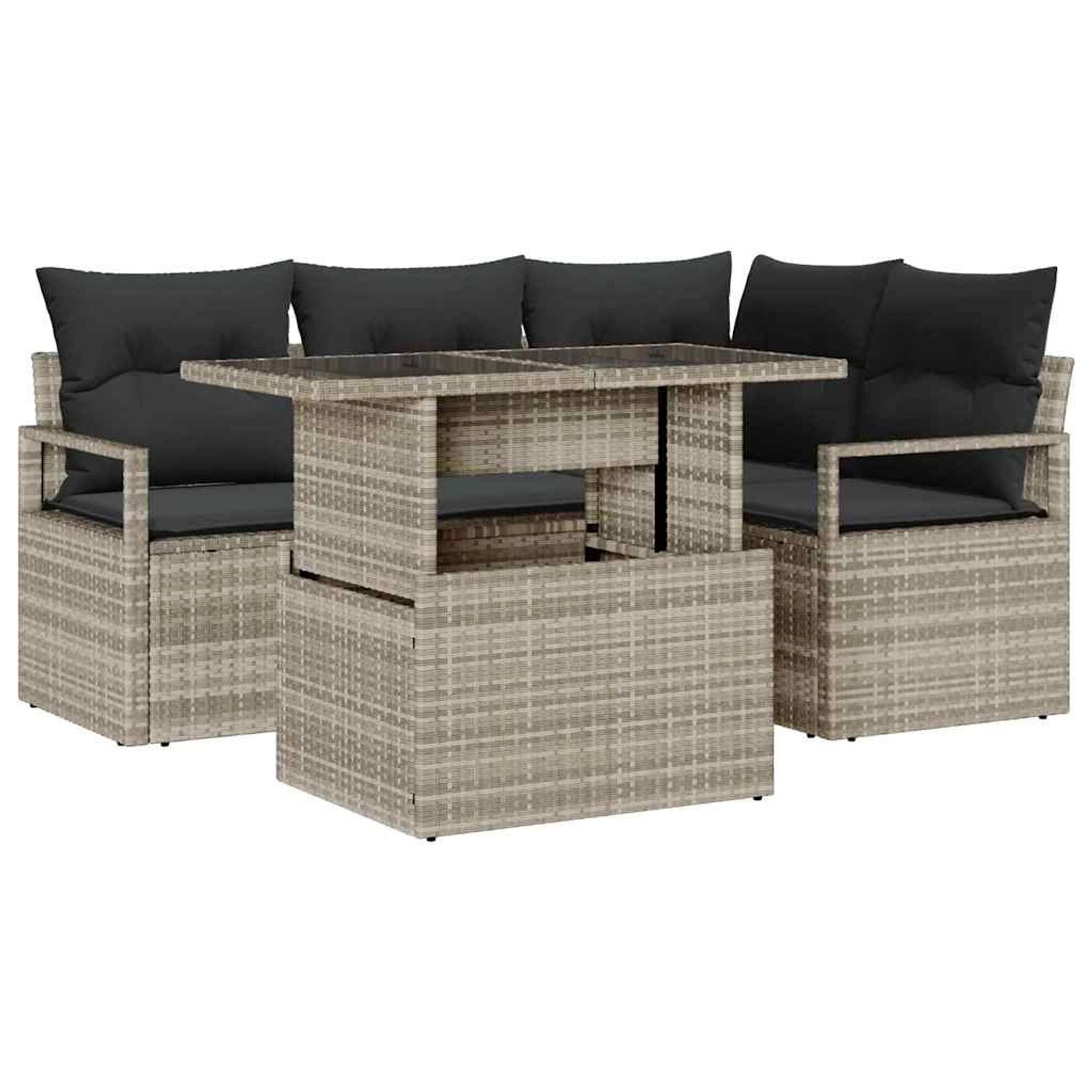 vidaXL Garten-Sofa-Set mit Speicher 5-Tlg Hellgrau Poly Rattan 3357555 günstig online kaufen