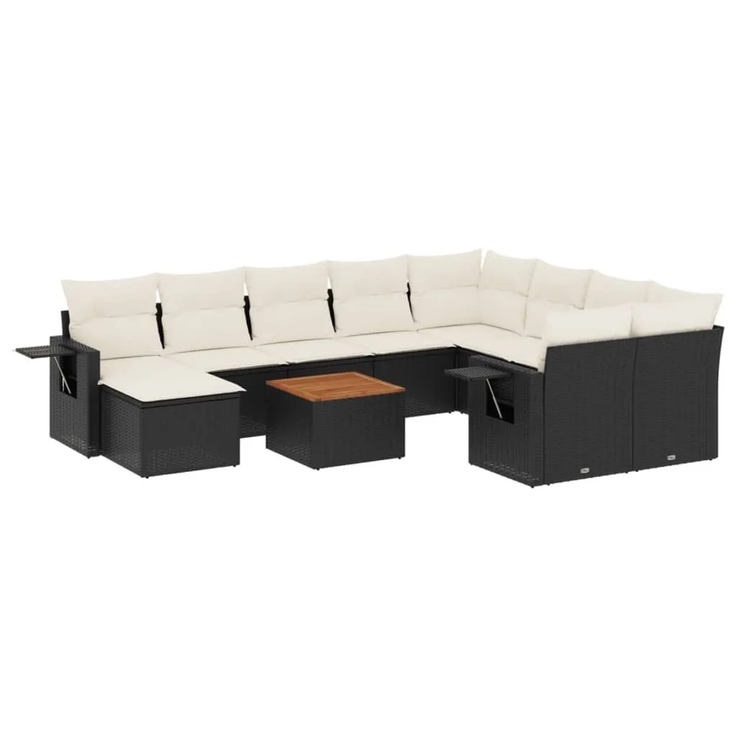 vidaXL 11-Tlg Garten-Sofagarnitur mit Kissen Schwarz Poly Rattan 3224852