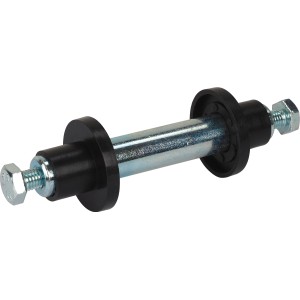 Schubkarren Achse 76 mm mit Staubkappen aus Stahl und Kunststoff, inklusive Schrauben.