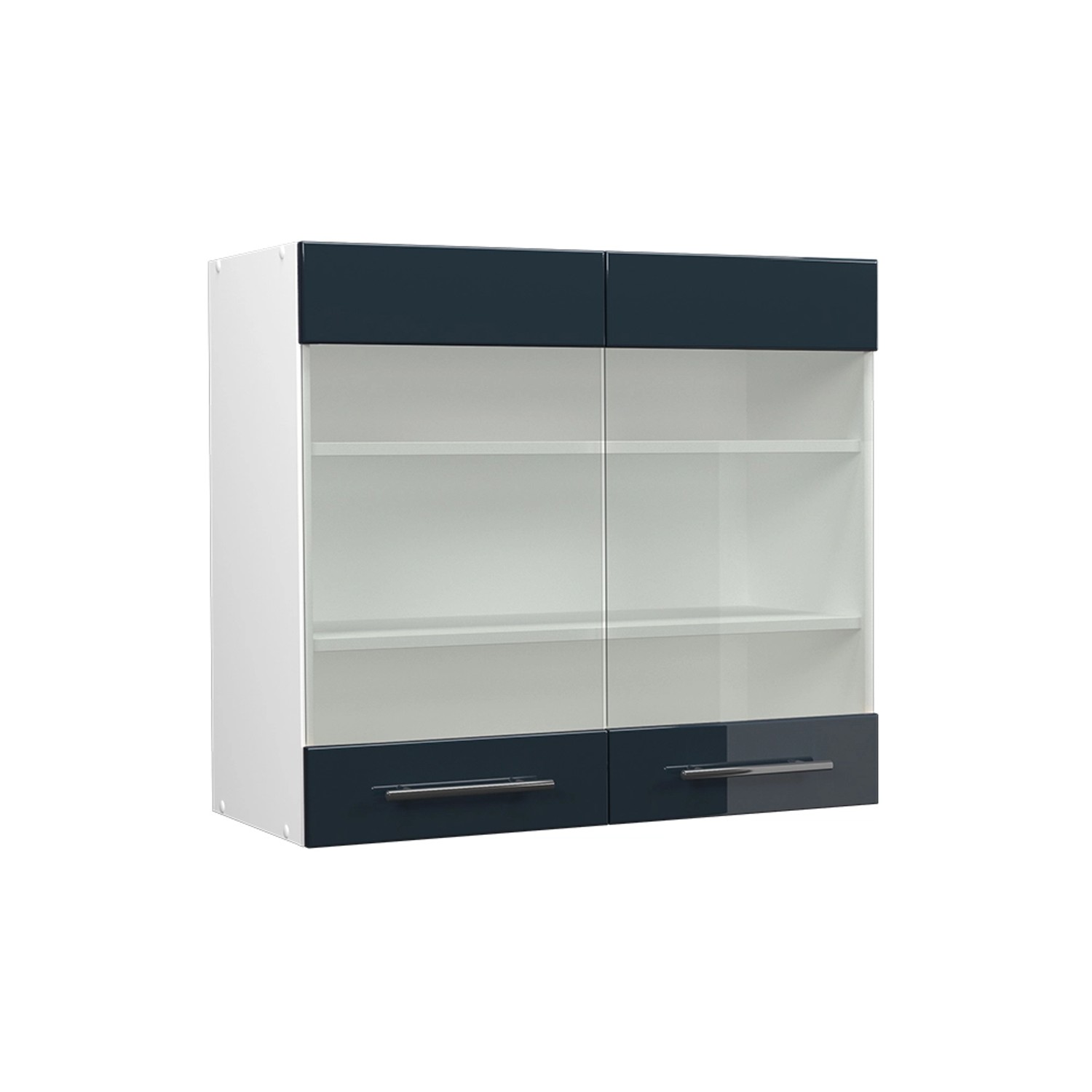 Vicco Küchenglasschrank Fame-Line Glashängeschrank Dunkelblau Hochglanz/Weiß 80 cm