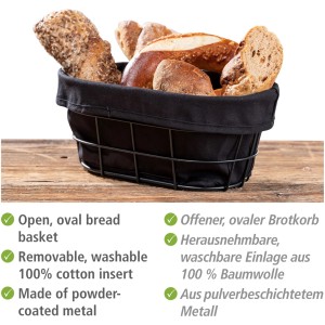 Wenko Brotkorb Bela, schwarz, aus Metall mit Brot. Ideal für Grillutensilien.