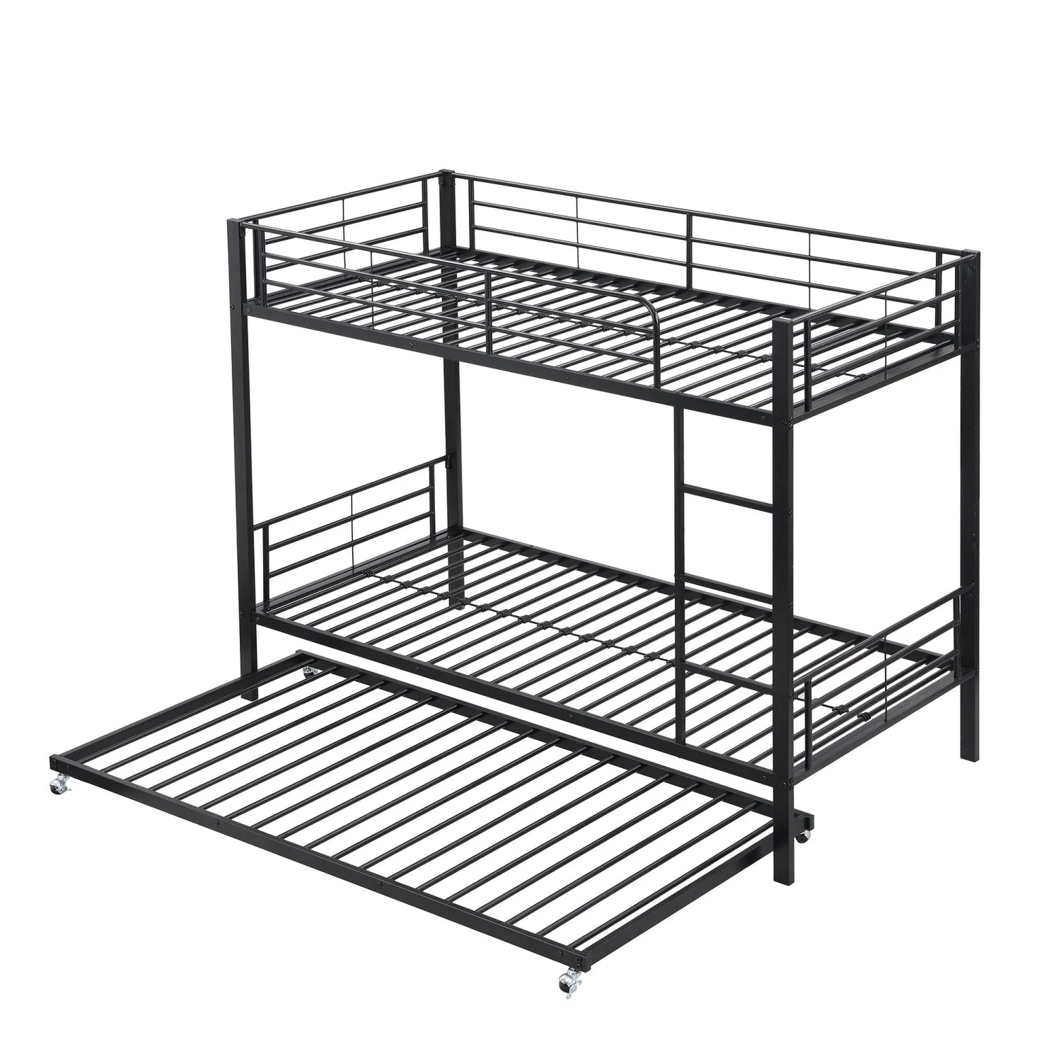 okwish Etagenbett 90×200 Eisenbett mit Ausziehbett und Vier Seitengitter ohne Matratze