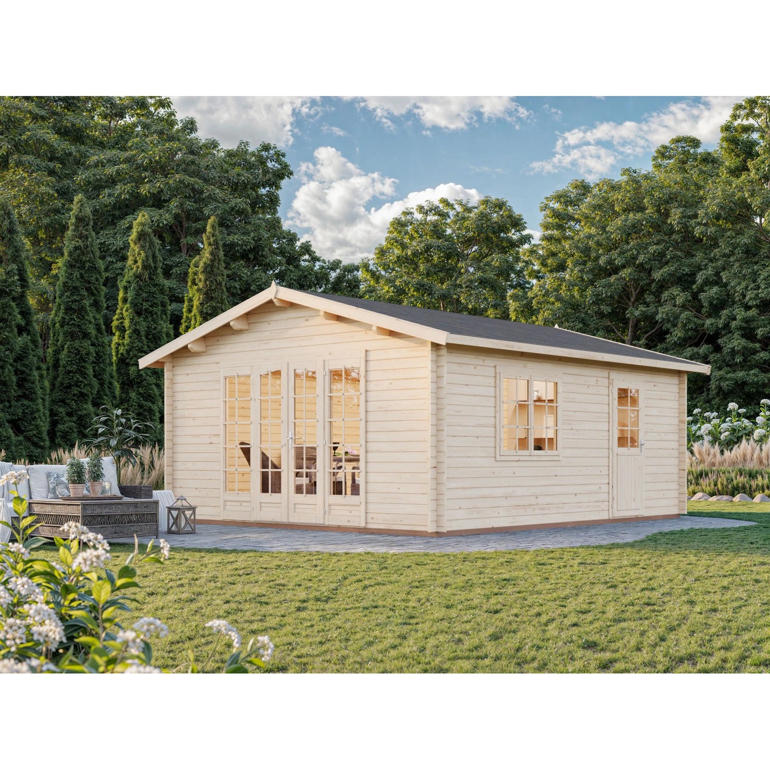 Palmako Gartenhaus Irene 450 x 550 cm Lackiert Hellgrau-Anthrazit FSC® günstig online kaufen