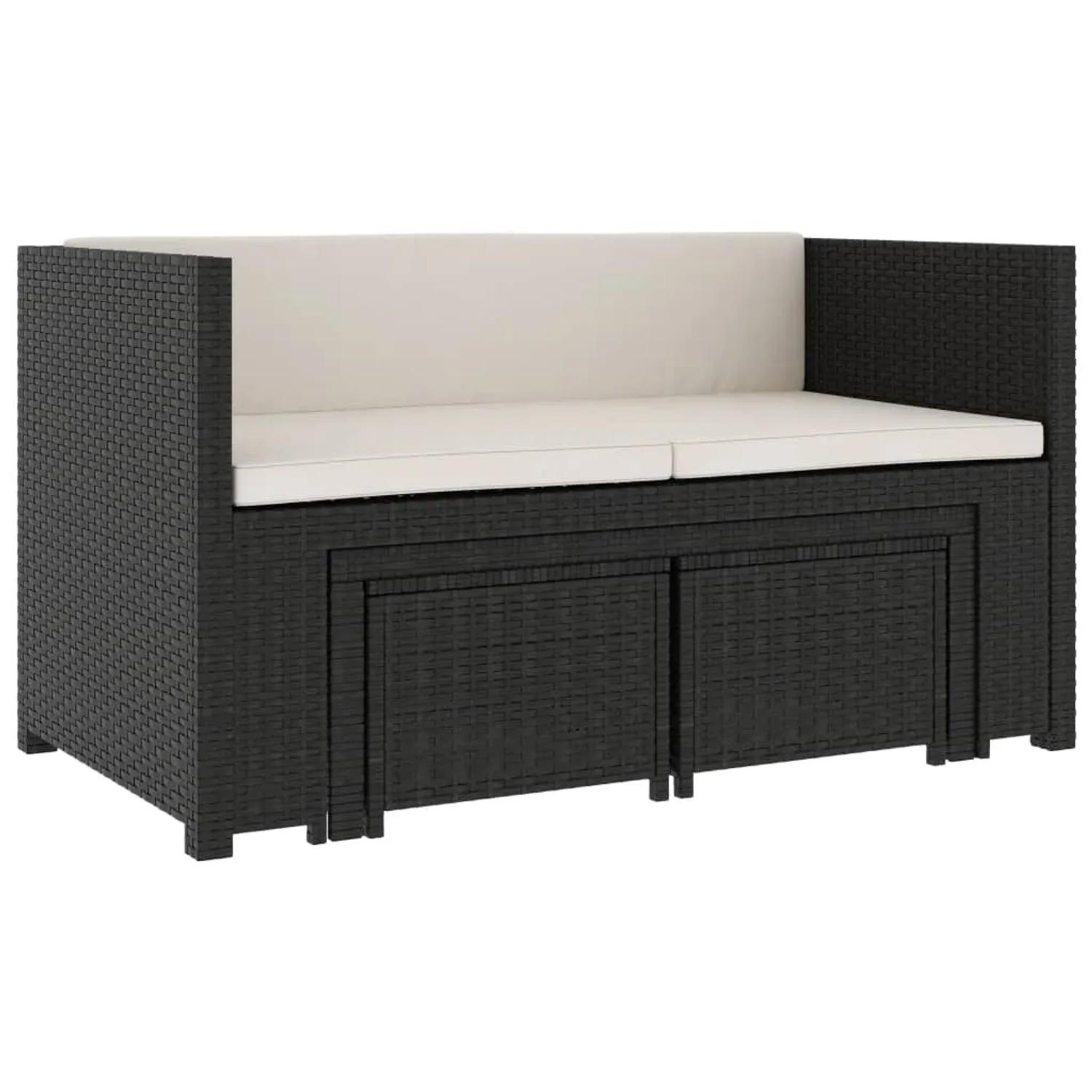 Schwarzes 5-tlg. vidaXL Garten-Lounge-Set aus Rattan mit cremefarbenen Auflagen.