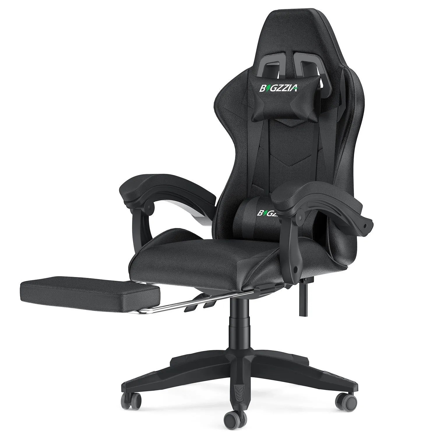 Rattantree Höhenverstellbarer Gaming Stuhl mit Fußstütze und Lendenkissen Ergonomisch Schwarz