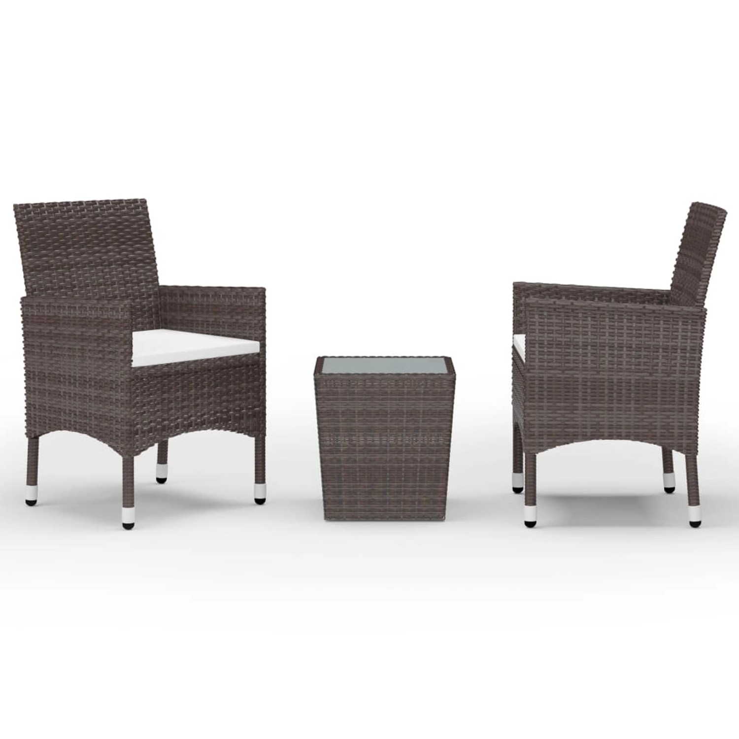 vidaXL 3-Tlg Bistro-Set Poly-Rattan und Hartglas Braun 3095934