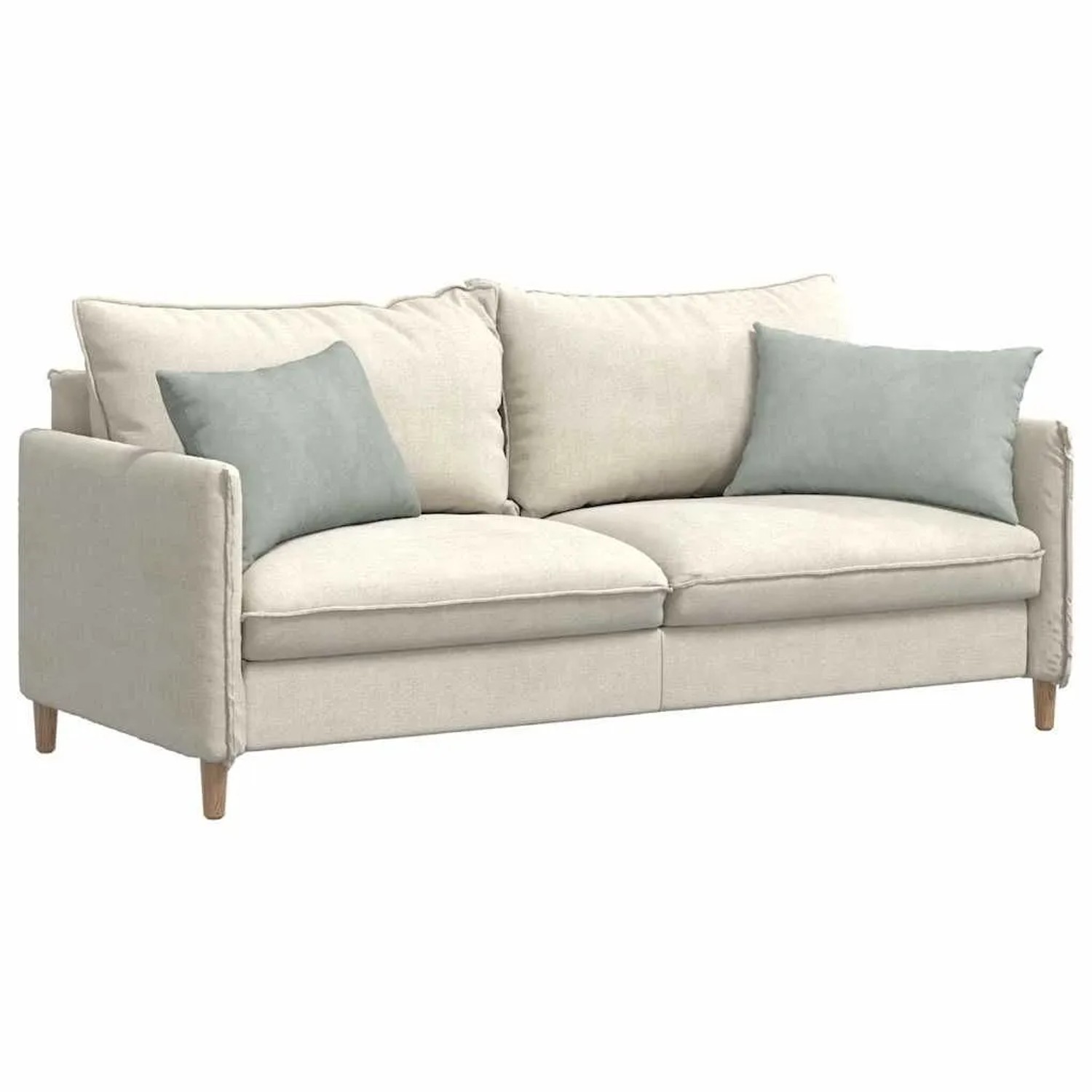 Zwei hellgraue Cordstoff Sofakissen 60x40 cm auf einem beigen Sofa, modern.