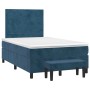 Dunkelblaues vidaXL Boxspringbett (120x200 cm) mit Matratze und Bank aus Samt.