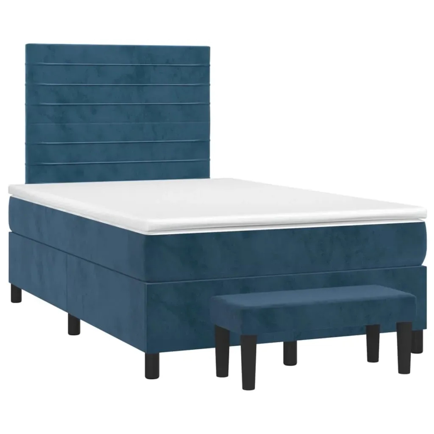 Dunkelblaues vidaXL Boxspringbett (120x200 cm) mit Matratze und Bank aus Samt.