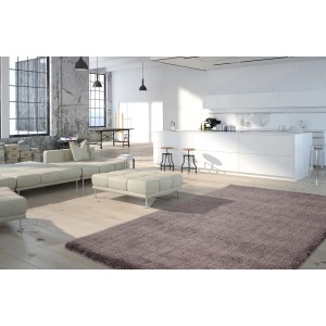 Hochflor-Teppich Paradise Platin, 160x230 cm, im modernen Wohnzimmer.