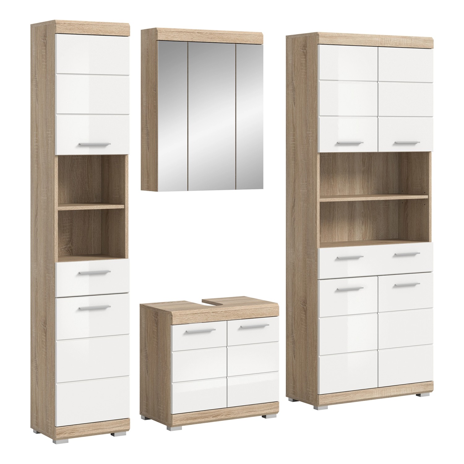 Thumbnail - Badkombi Lambada m. Hochschrank Eiche/Weiß Hochglanz 186 cm 4-tlg.