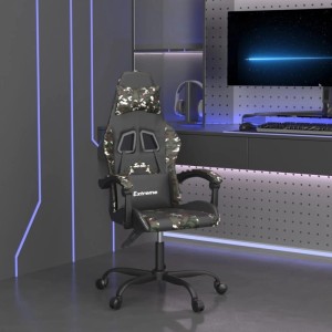 Drehbarer Gaming-Stuhl in Schwarz und Tarnfarben mit Kunstlederbezug.