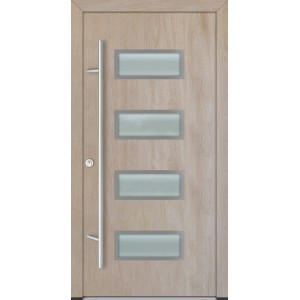 Moderne Haustür AS68 Turner-Eiche mit Edelstahlgriff und Glaseinsätzen