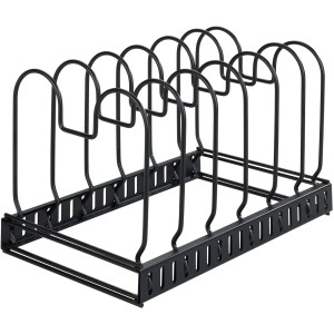 Ausziehbarer Wenko Deckel- und Pfannenhalter aus Metall, schwarz, für die Küche.