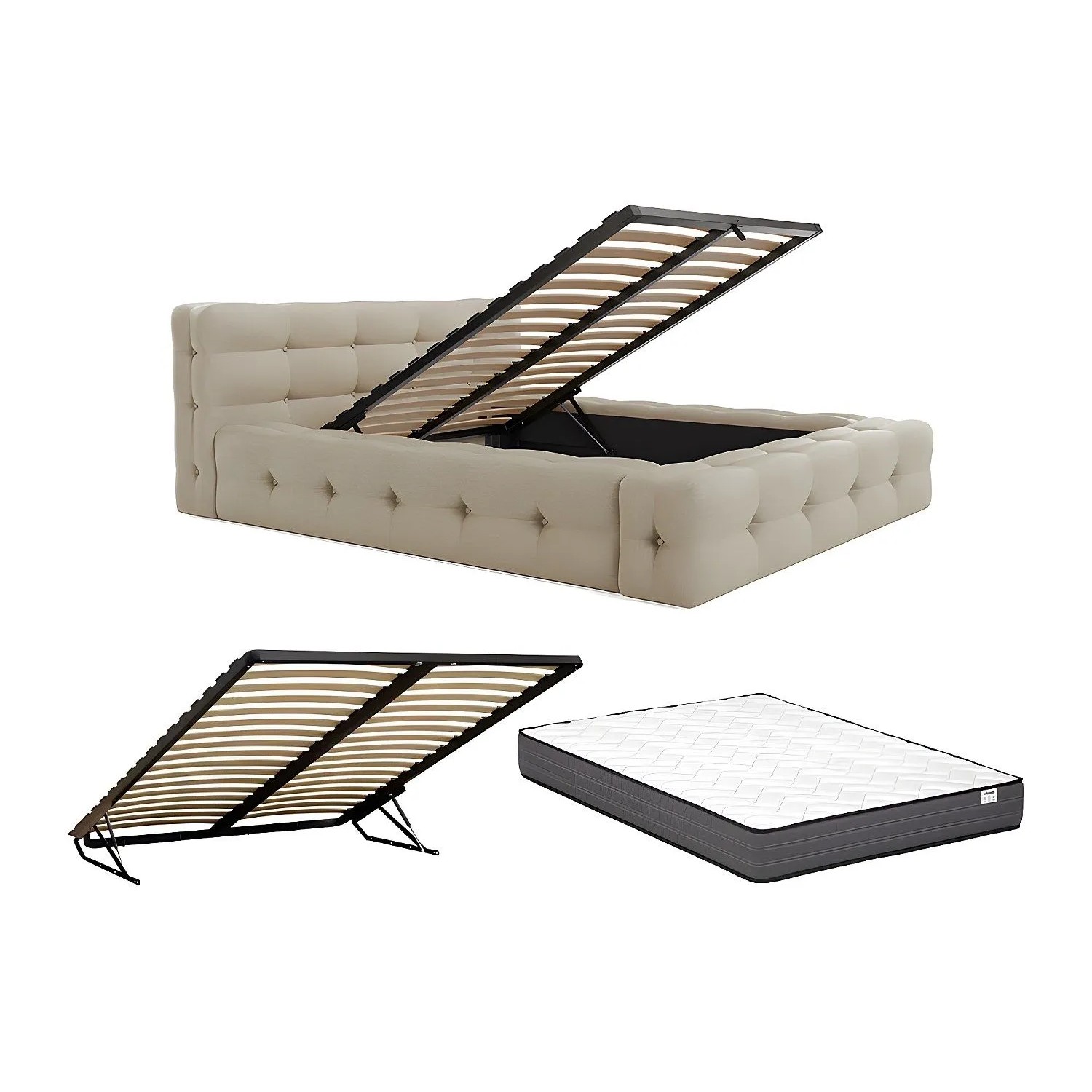 Vente-unique Bett Mit Bettkasten Leruco Beige 183 cm