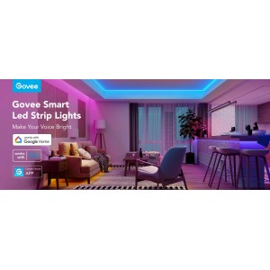 Govee Smart RGB LED-Streifen 5m im Wohnraum, verschiedene Farben.