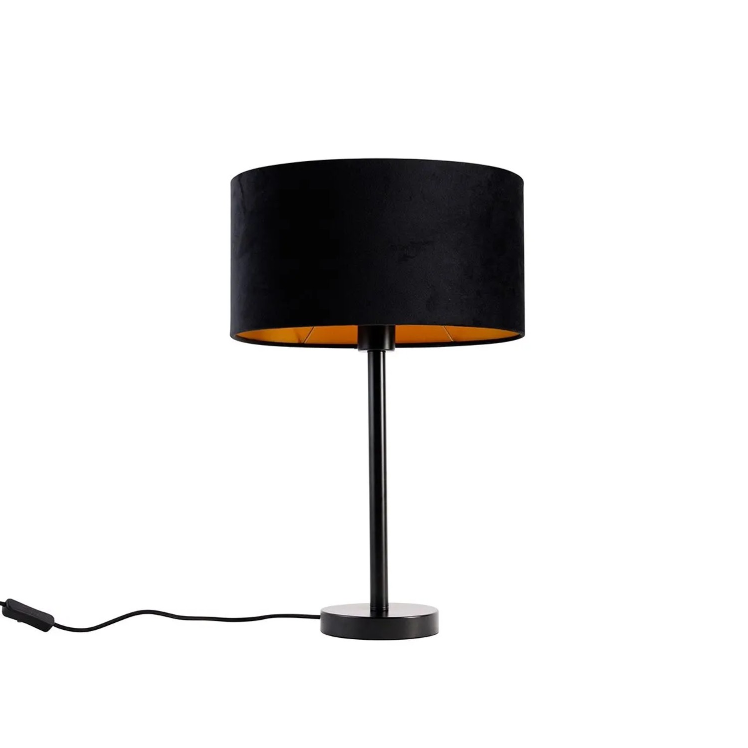 QAZQA Tischleuchte Schwarz mit Ovalem Samt Schirm Schwarz 35cm Simplo
