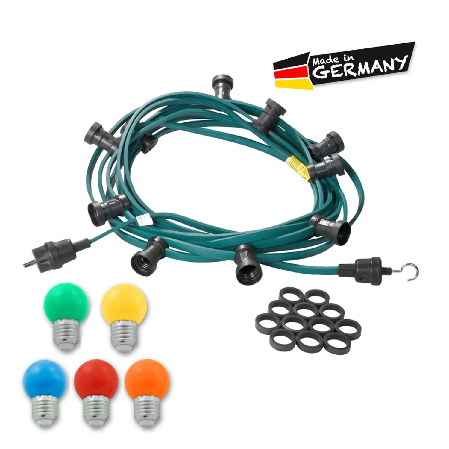 Satisfire Illu-Partylichterkette, 10 m, grün, mit 10 bunten LED-Kugellampen für den Außenbereich.