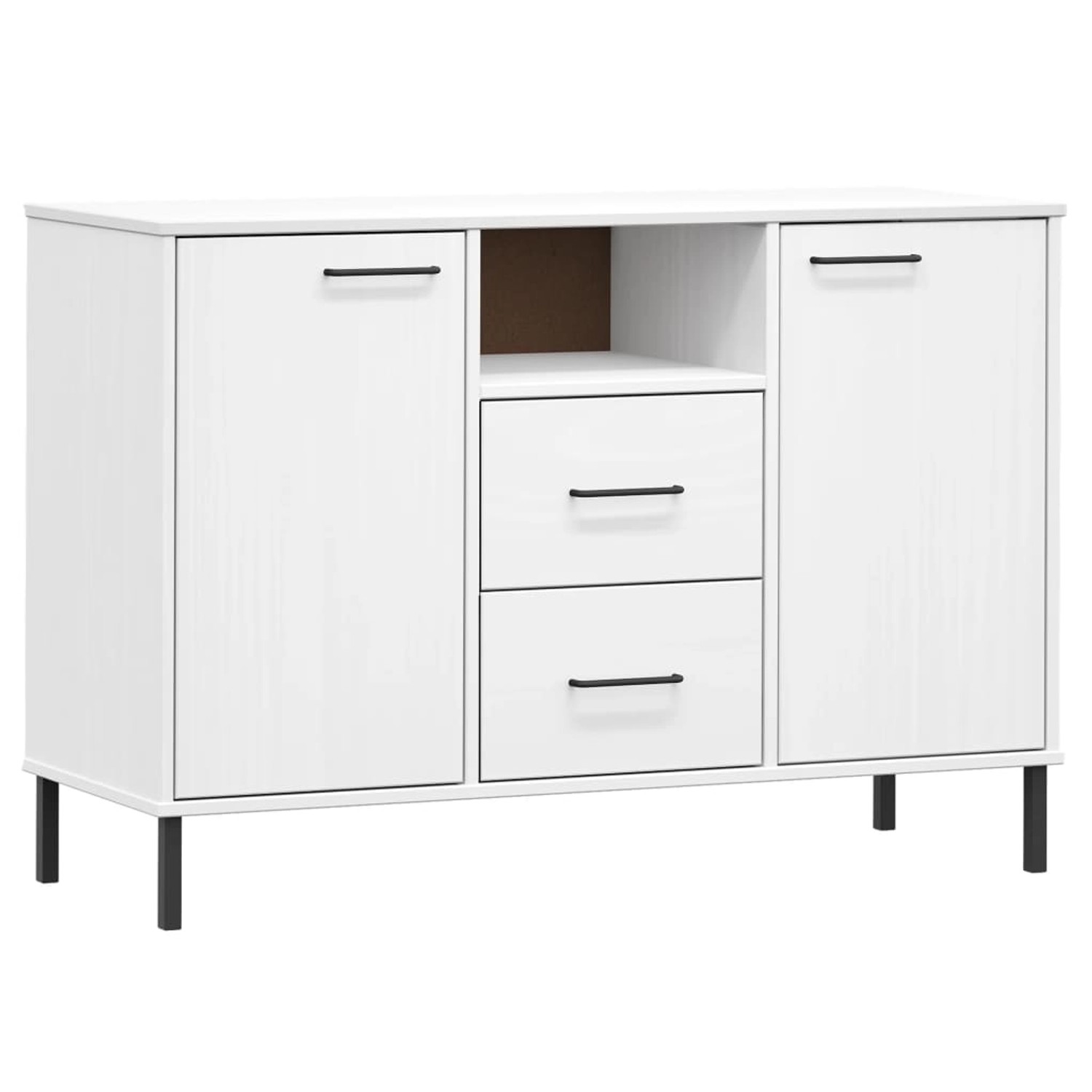 vidaXL Sideboard OSLO mit Metallbeinen Weiß 113x40x77 cm Massivholz 351020