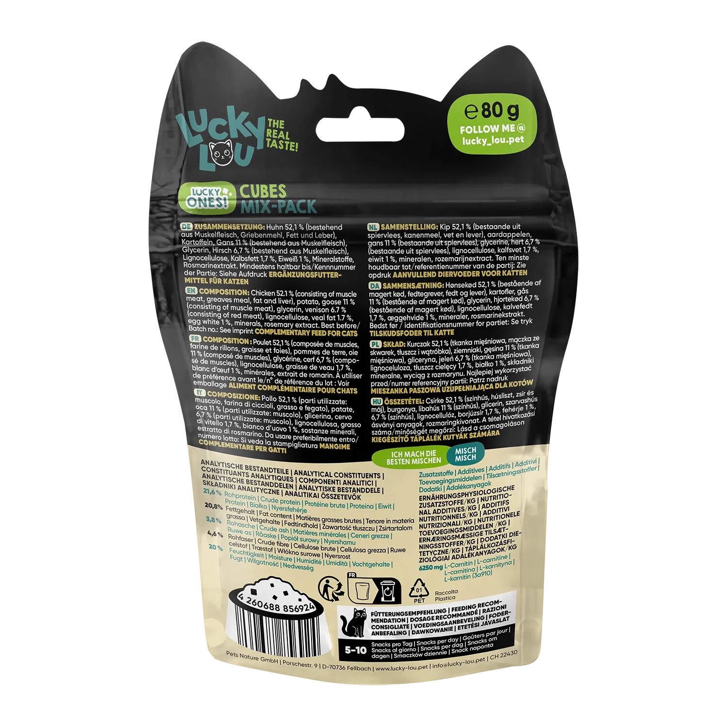 Lucky Lou Katzen-Trockenfutter Mixpack, 80g. Leckerli-Mix für Katzen.