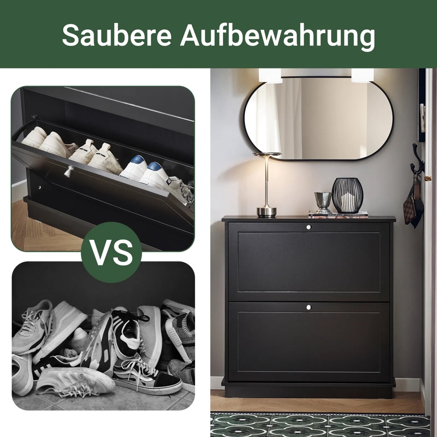 SoBuy Schuhkipper FSR99-SCH, schmaler Schuhschrank mit 2 Klappen und Ablageflächen im Flur.
