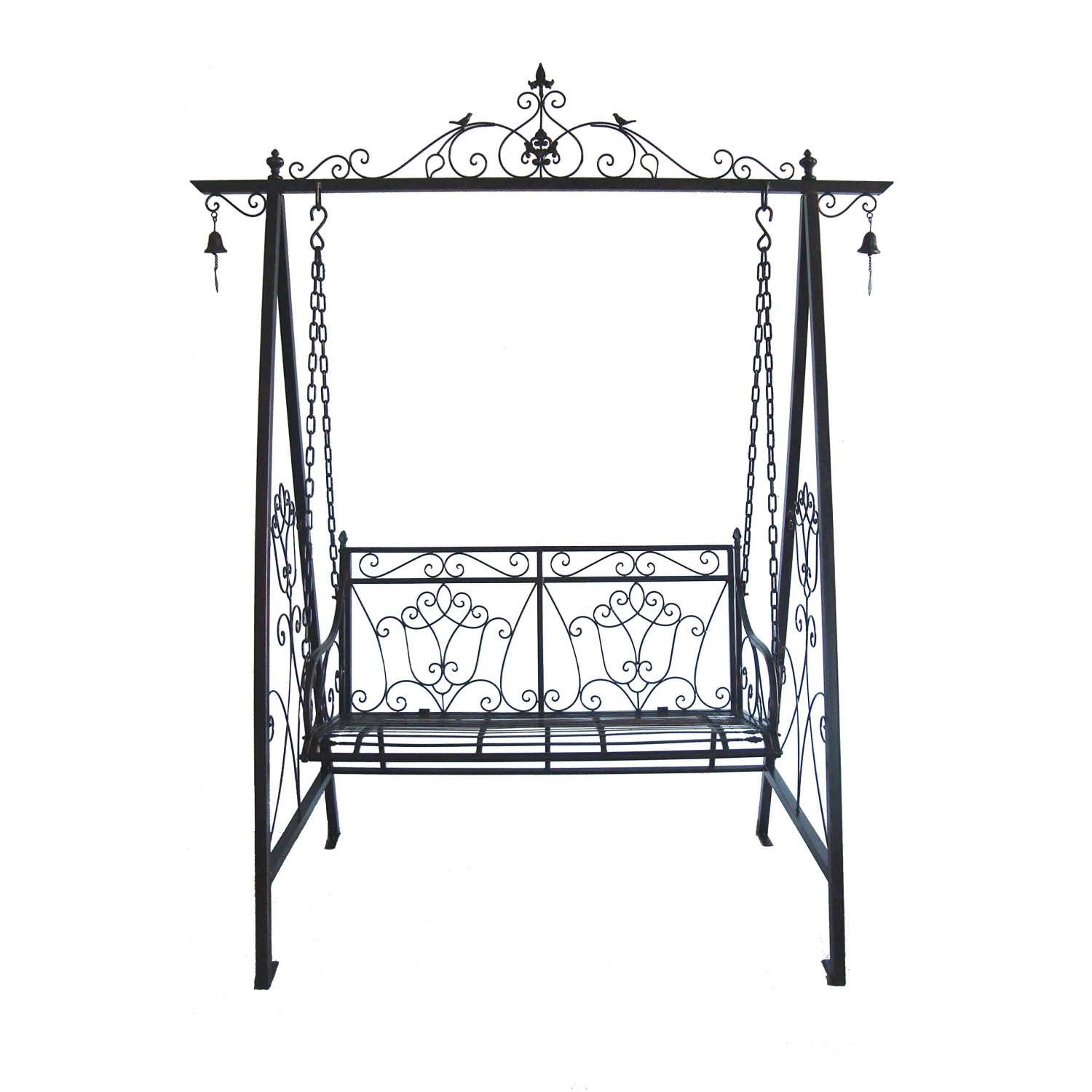 DELUKE Gartenschaukel RICO 178cm Breit Stahl Schwarz Rost-Optik Kettenaufhängung Metallschaukel Garten Gartenbank Hängend