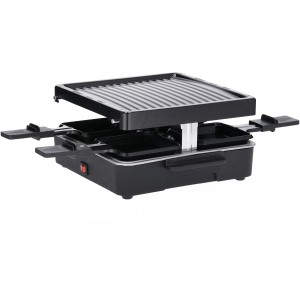 Severin Mini Raclette-Grill RG 2370 für 4 Personen mit Grillplatte und antihaftbeschichteten Pfännchen.