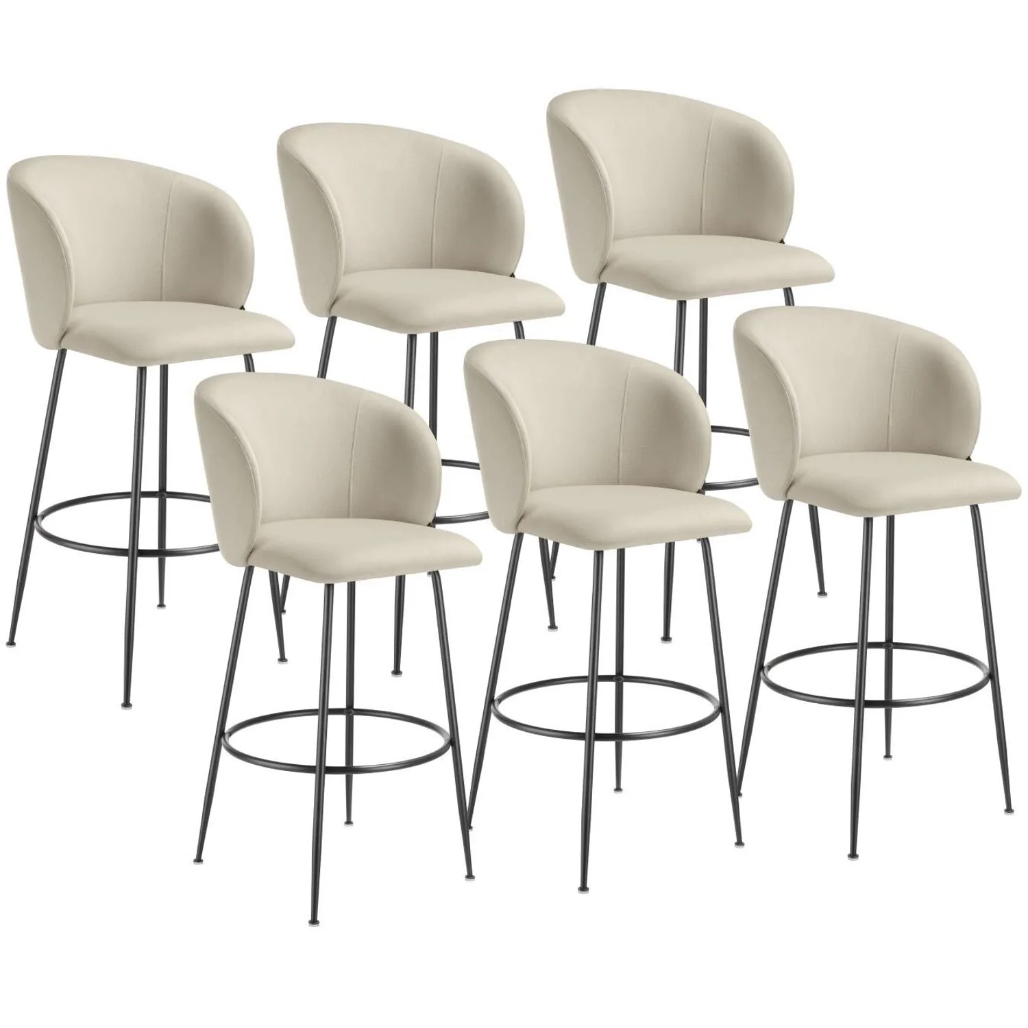 Tectake Barstuhl Luana In Samtoptik Gepolstert Mit Breiter Rückenlehne Und Fußstütze 6Er Set 60 X 51 X 106 Cm Creme Schwarz