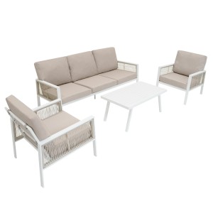 Weisse Jardi 4-teilige Aluminium Sofagarnitur mit Sofa, Sesseln und Tisch für den Garten.