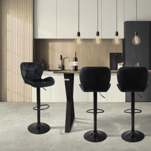 ML-Design Barhocker 2er Set, Schwarz, Samt, mit Rückenlehne. Barstühle vor Küchentheke.