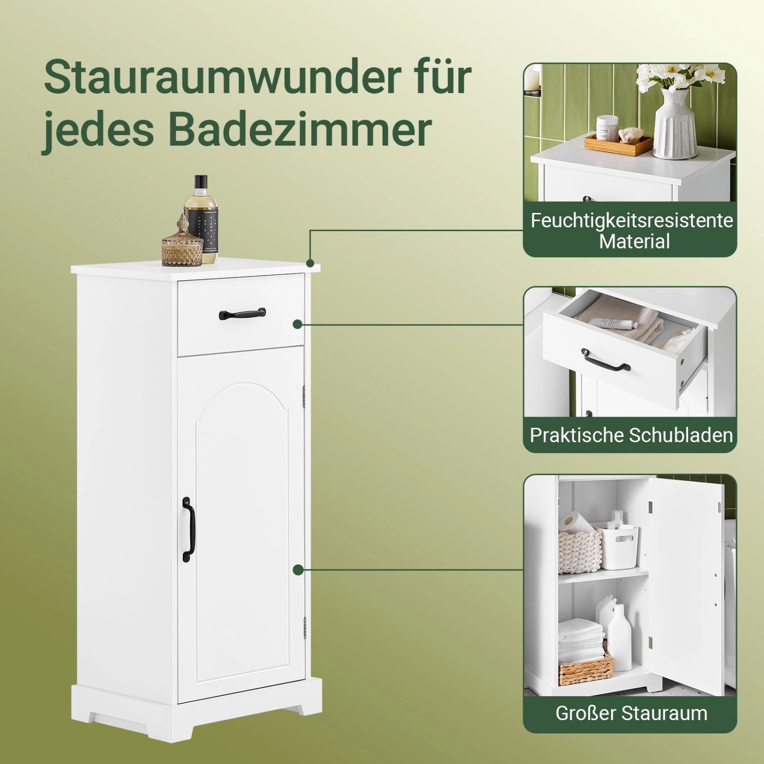 Weißer SoBuy Badezimmerschrank BZR207-W mit Schublade und Tür, ideal für Badmöbel-Sets.