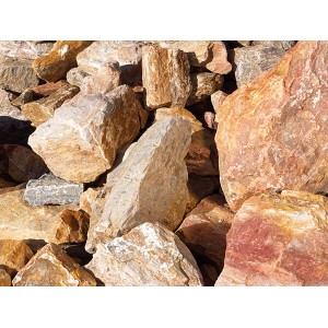 Jupiter-Bunt Steinbrocken, 100-500mm, 1000kg im Holzrahmen. Zierkies für Garten- und Landschaftsbau.