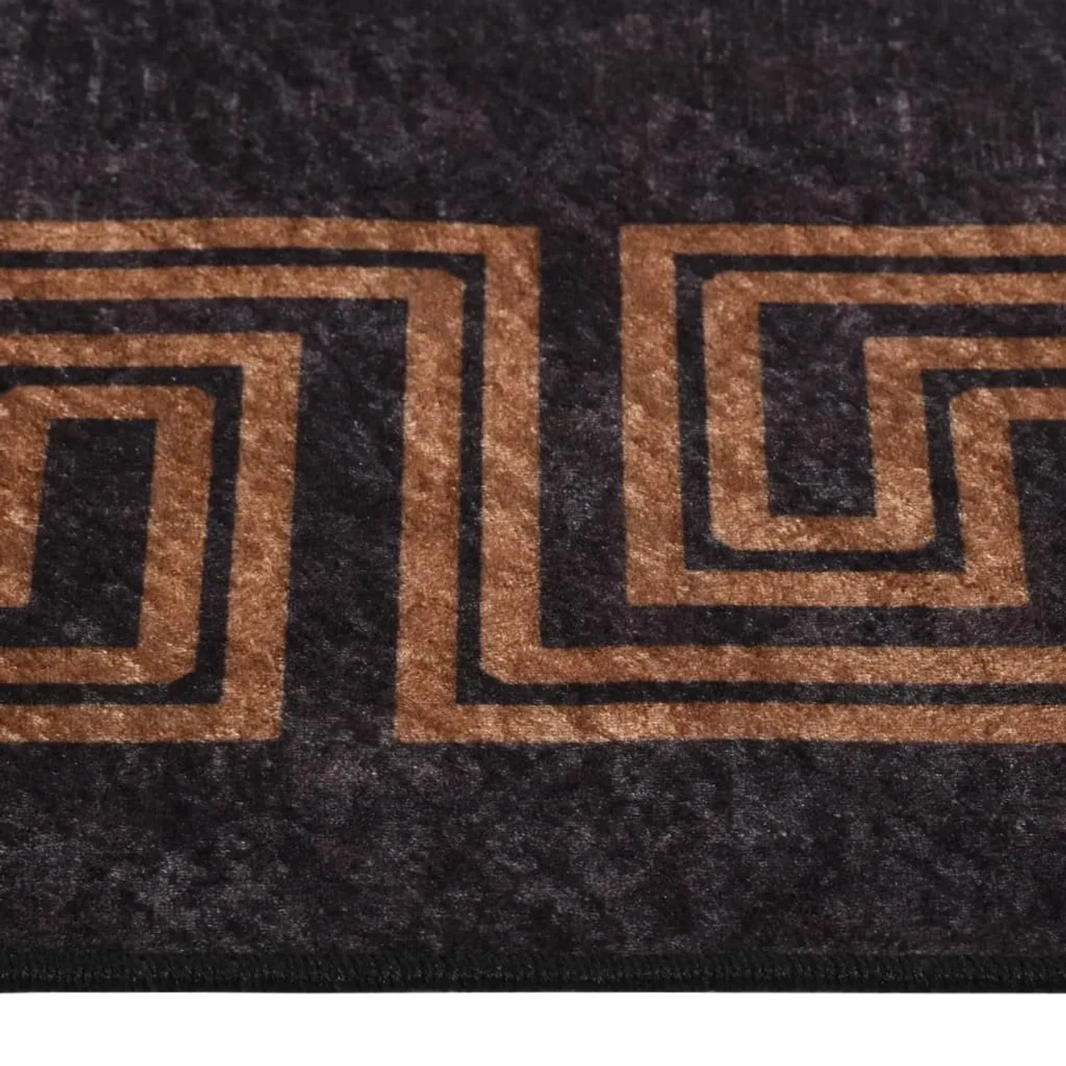 Schwarzer vidaXL Teppich (400x300 cm) mit goldenem, griechisch inspiriertem Muster.