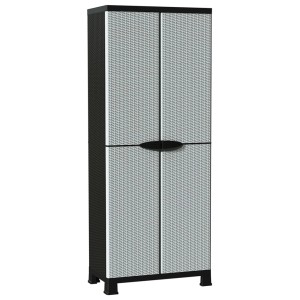 Grauer vidaXL Kunststoffschrank im Rattan-Design, 68x39x171,5 cm, für Büro oder Garage.