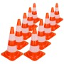 10 orange-weiße Verkehrskegel (47cm) mit reflektierenden Streifen für Pannenhilfe.