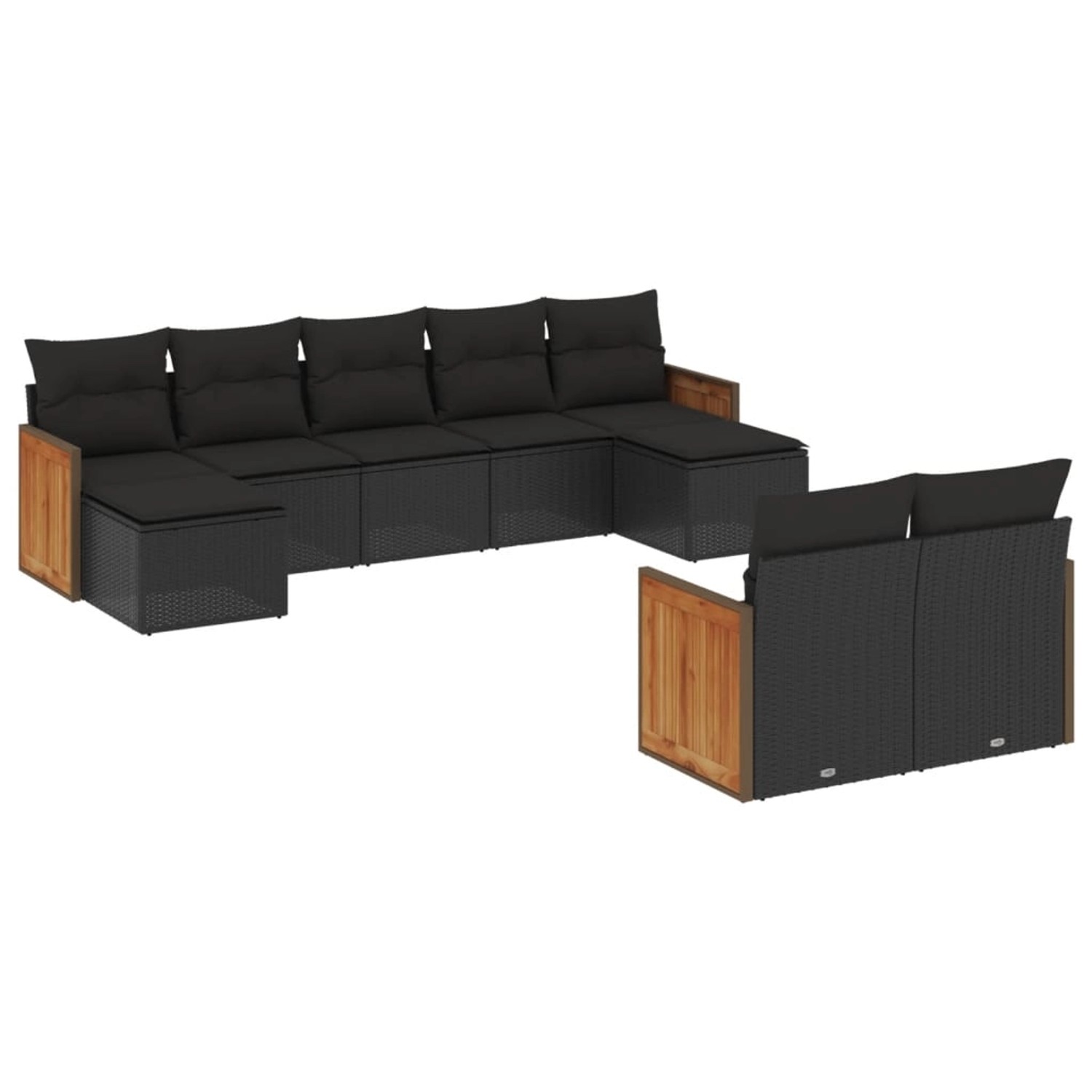 vidaXL 9-Tlg Garten-Sofagarnitur mit Kissen Schwarz Poly Rattan 3260480 günstig online kaufen