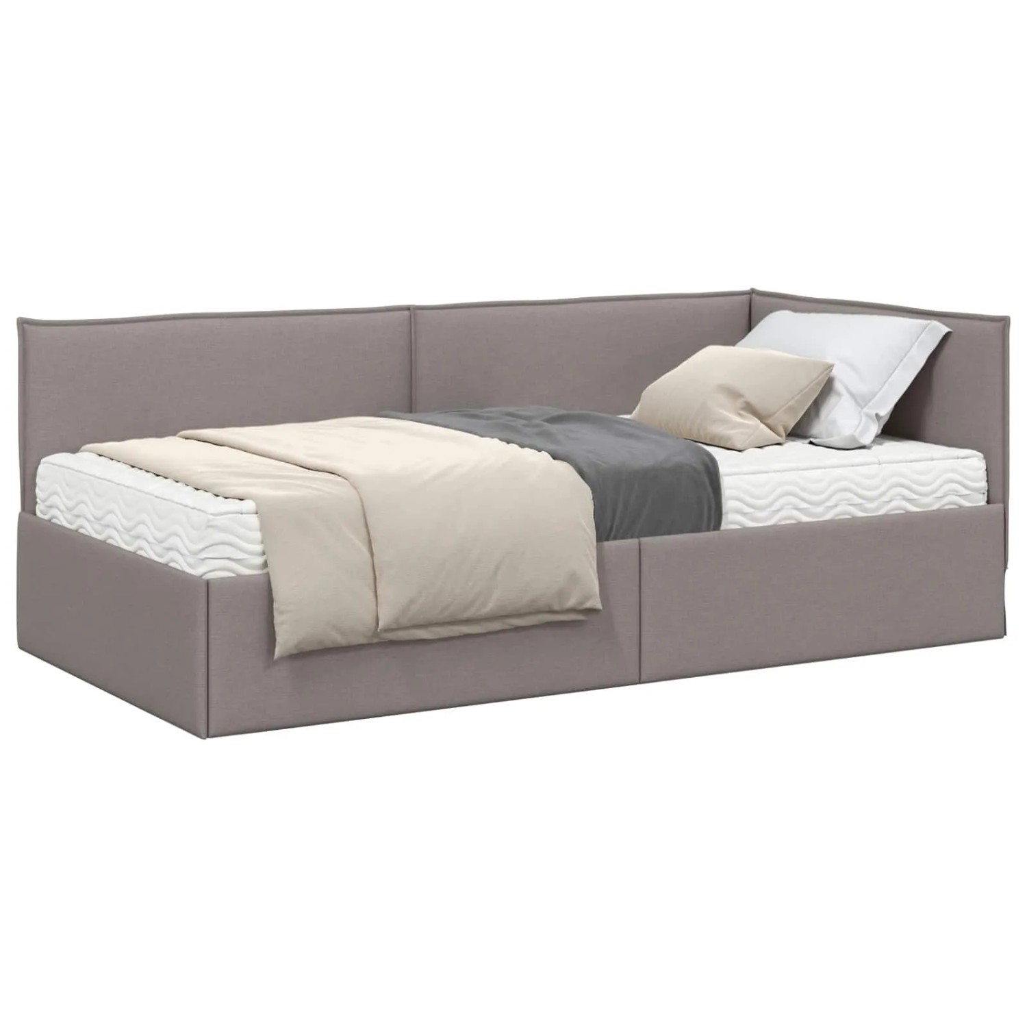 vidaXL Eckbettgestell mit Matratze mit Kopfteil 2 Stk Taupe Samt 3394010