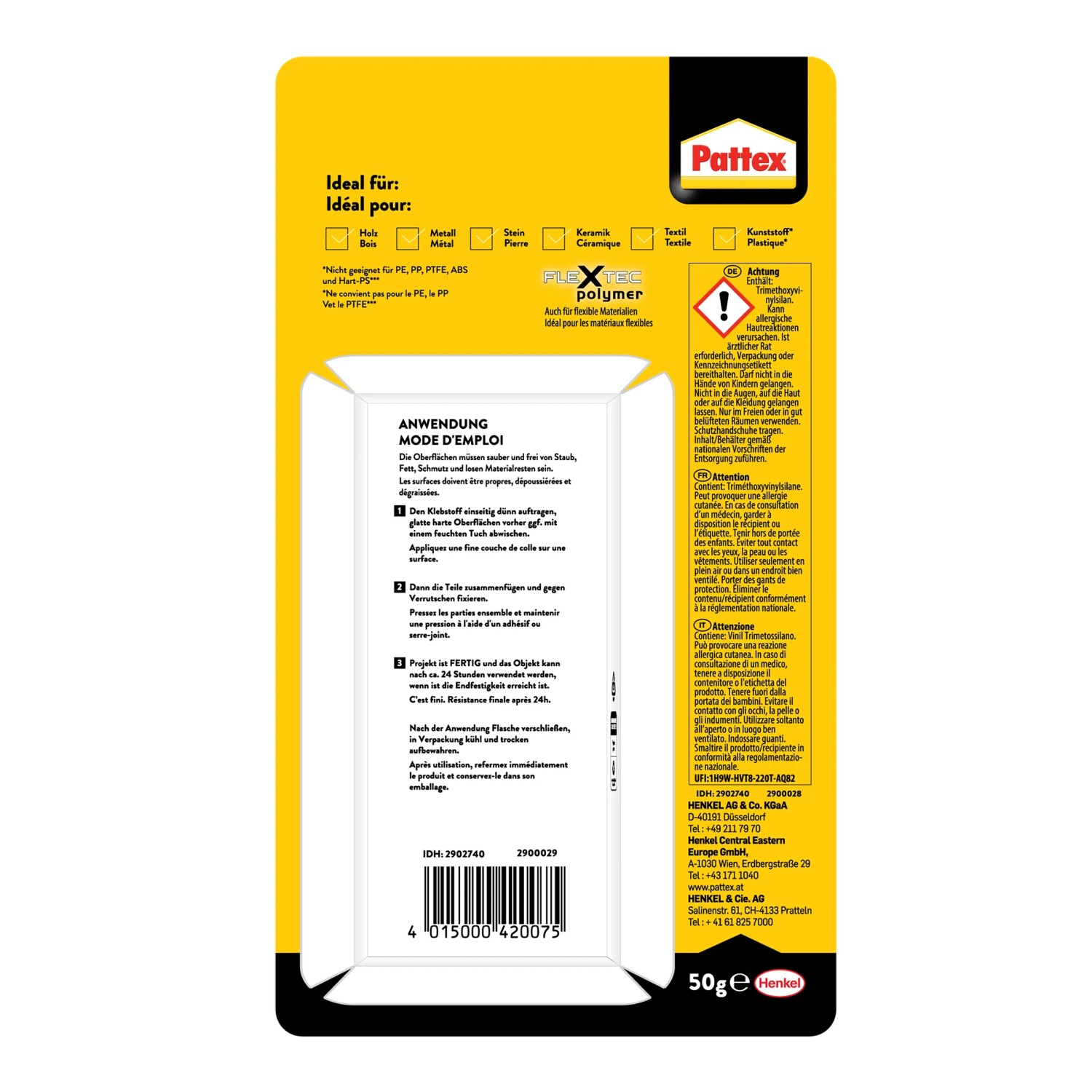 Pattex 100% Repair Alleskleber, 50g, transparent. Universalkleber für Stein, Keramik, Holz, Glas.