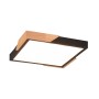 Moderne, schwarze LED-Deckenleuchte mit Holzapplikationen, 31,5x31,5 cm.