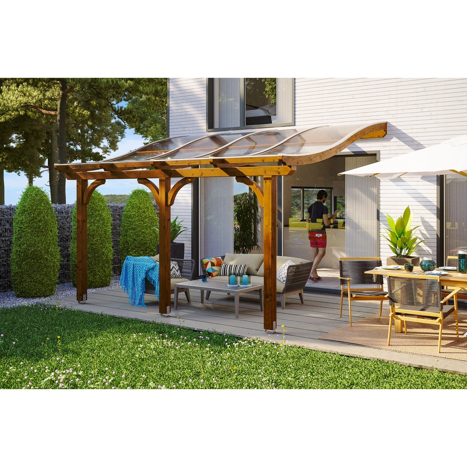 Skan Holz Terrassenüberdachung Venezia 434 x 239 cm Leimholz Nussbaum