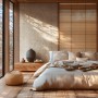 Schlafzimmer mit A.S. Creation Vliestapete Grafik Floral in Creme-Beige.