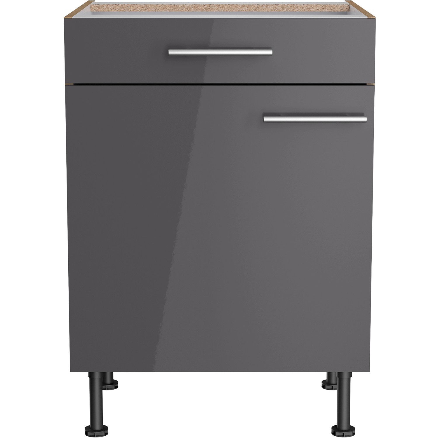 Optifit Unterschrank Jonte984, 60 cm, Anthrazit/Wildeiche, mit Schublade und Tür. Küchenunterschrank für mehr Stauraum.