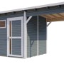 Graues Bertilo Gartenhaus Pentus 3 Lounge mit Anbau und Flachdach.